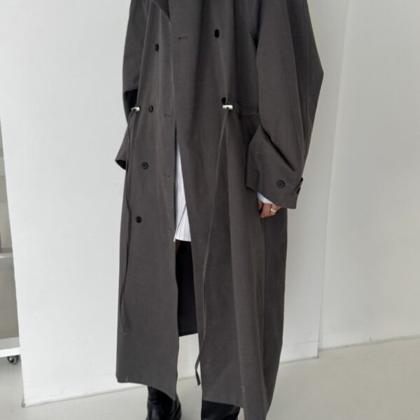 The Frankie Shop Elrod Drawstring Trench - Grey - Oversized Minimalist Coats in Grey - Shop at Coveti