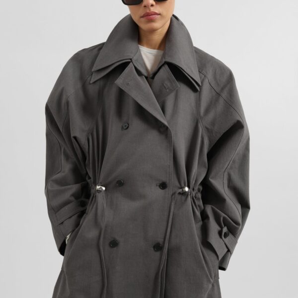 The Frankie Shop Elrod Drawstring Trench - Grey - Oversized Minimalist Coats in Grey - Shop at Coveti