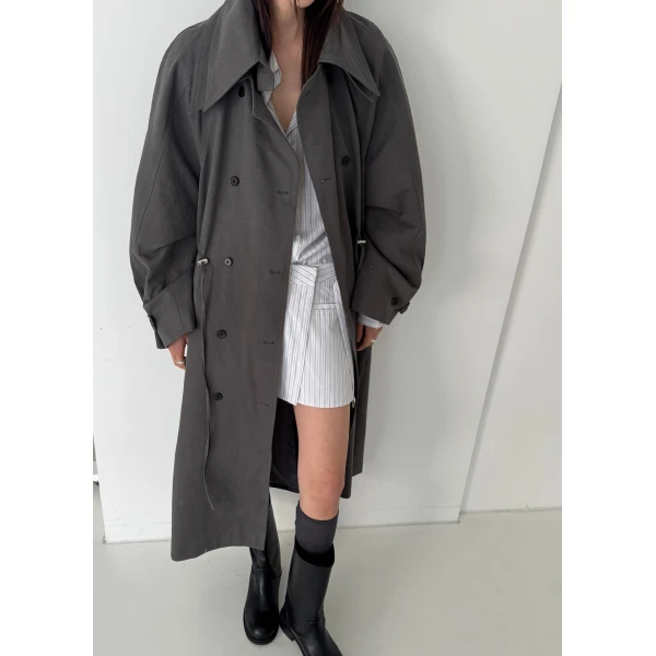 The Frankie Shop Elrod Drawstring Trench – Grey Coat, view 6