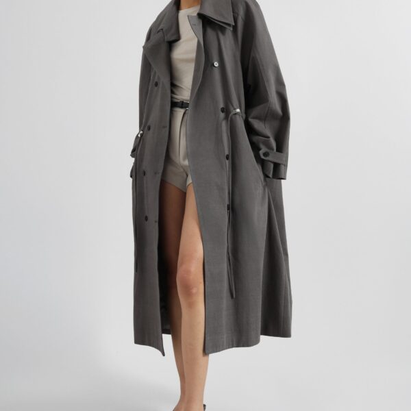 The Frankie Shop Elrod Drawstring Trench - Grey - Oversized Minimalist Coats in Grey - Shop at Coveti