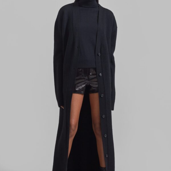 The Frankie Shop Emi Long Knit Cardigan - Black - Oversized Minimalist Knitwear in Black - Shop at Coveti