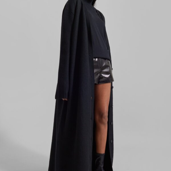 The Frankie Shop Emi Long Knit Cardigan - Black - Oversized Minimalist Knitwear in Black - Shop at Coveti