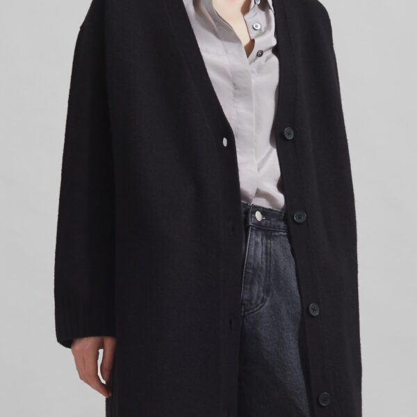 The Frankie Shop Emi Long Knit Cardigan - Black - Oversized Minimalist Knitwear in Black - Shop at Coveti