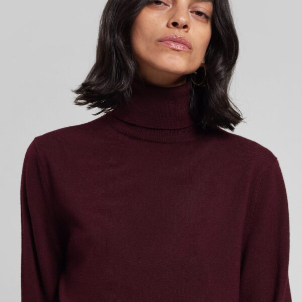 The Frankie Shop Eve Thin Turtleneck Sweater - Burgundy - Oversized Minimalist Knitwear in Red - Shop at Coveti
