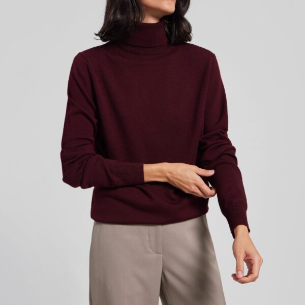 The Frankie Shop Eve Thin Turtleneck Sweater - Burgundy - Oversized Minimalist Knitwear in Red - Shop at Coveti