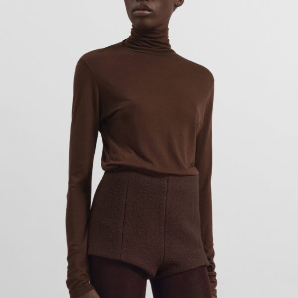 The Frankie Shop Evren Sheer Turtleneck - Brown - Oversized Minimalist Knitwear in Brown - Shop at Coveti
