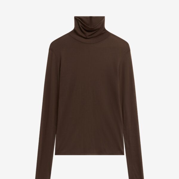 The Frankie Shop Evren Sheer Turtleneck - Brown - Oversized Minimalist Knitwear in Brown - Shop at Coveti