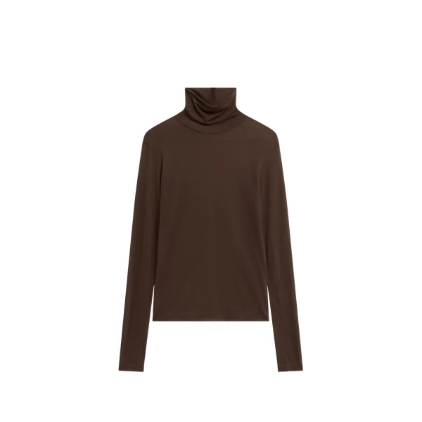 The Frankie Shop Evren Sheer Turtleneck - Brown - Oversized Minimalist Knitwear in Brown - Shop at Coveti