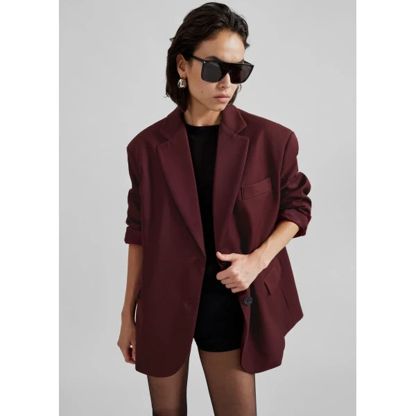 The Frankie Shop Frankie Oversized Boyfriend Blazer – Burgundy, view 2