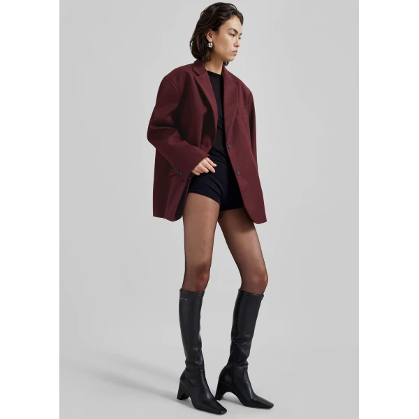The Frankie Shop Frankie Oversized Boyfriend Blazer – Burgundy, view 3