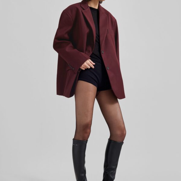 The Frankie Shop Frankie Oversized Boyfriend Blazer - Burgundy - Oversized Minimalist Jackets in Red - Shop at Coveti