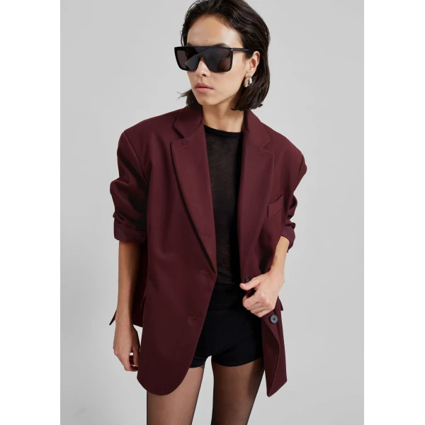 The Frankie Shop Frankie Oversized Boyfriend Blazer – Burgundy, view 4