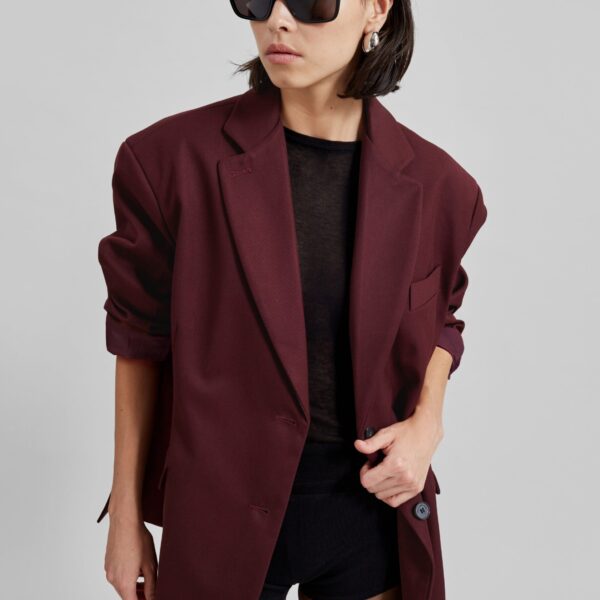 The Frankie Shop Frankie Oversized Boyfriend Blazer - Burgundy - Oversized Minimalist Jackets in Red - Shop at Coveti