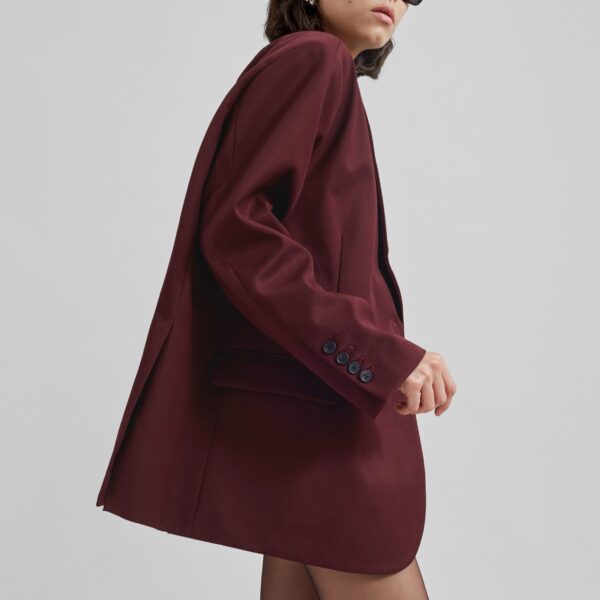 The Frankie Shop Frankie Oversized Boyfriend Blazer - Burgundy - Oversized Minimalist Jackets in Red - Shop at Coveti