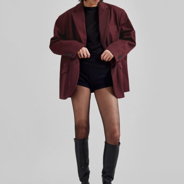 The Frankie Shop Frankie Oversized Boyfriend Blazer - Burgundy - Oversized Minimalist Jackets in Red - Shop at Coveti