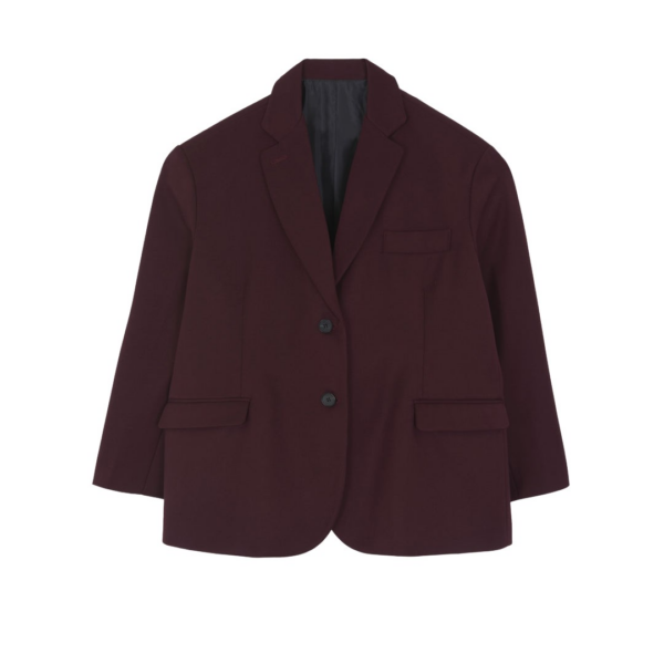 The Frankie Shop Frankie Oversized Boyfriend Blazer - Burgundy - Oversized Minimalist Jackets in Red - Shop at Coveti