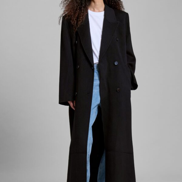 The Frankie Shop Gaia Double Breasted Coat - Black - Oversized Minimalist Coats in Black - Shop at Coveti
