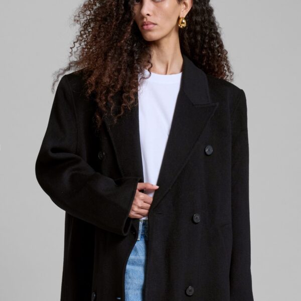 The Frankie Shop Gaia Double Breasted Coat - Black - Oversized Minimalist Coats in Black - Shop at Coveti