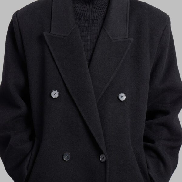 The Frankie Shop Gaia Double Breasted Coat - Black - Oversized Minimalist Coats in Black - Shop at Coveti