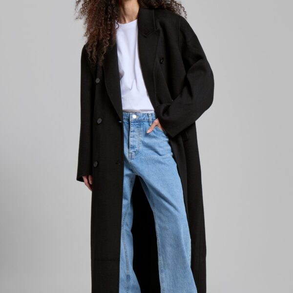 The Frankie Shop Gaia Double Breasted Coat - Black - Oversized Minimalist Coats in Black - Shop at Coveti