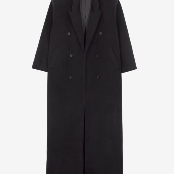 The Frankie Shop Gaia Double Breasted Coat - Black - Oversized Minimalist Coats in Black - Shop at Coveti