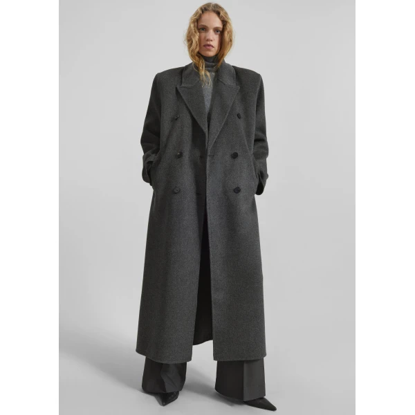 The Frankie Shop Gaia Double Breasted Coat – Dark Grey Melange, view 7