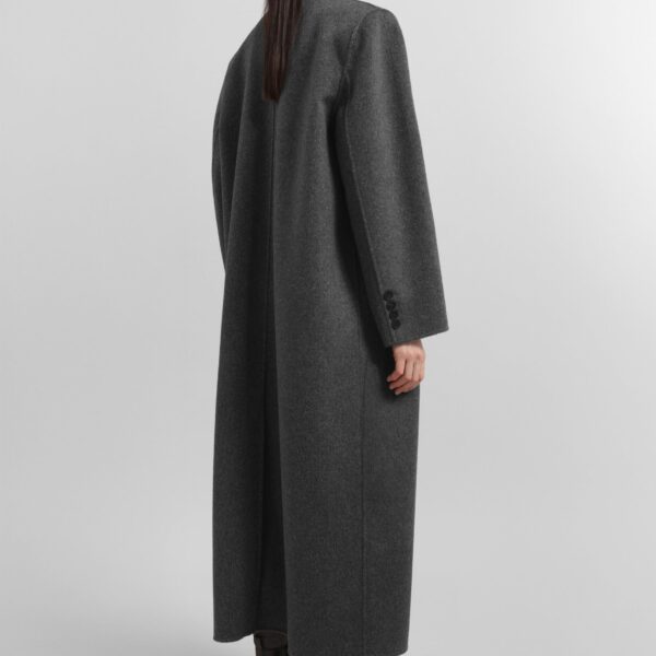 The Frankie Shop Gaia Double Breasted Coat - Dark Grey Melange - Oversized Minimalist Coats in Grey - Shop at Coveti