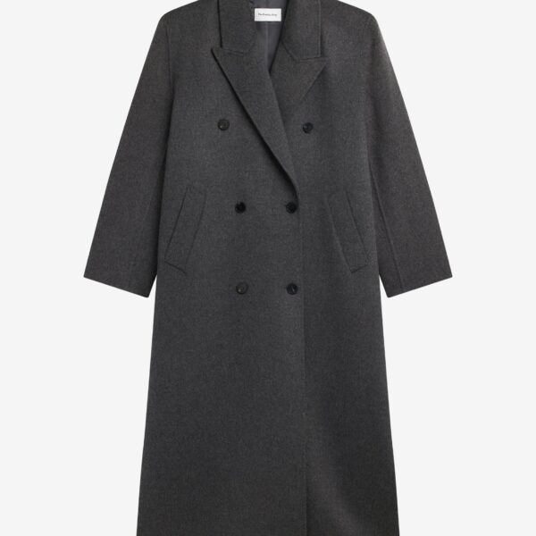 The Frankie Shop Gaia Double Breasted Coat - Dark Grey Melange - Oversized Minimalist Coats in Grey - Shop at Coveti