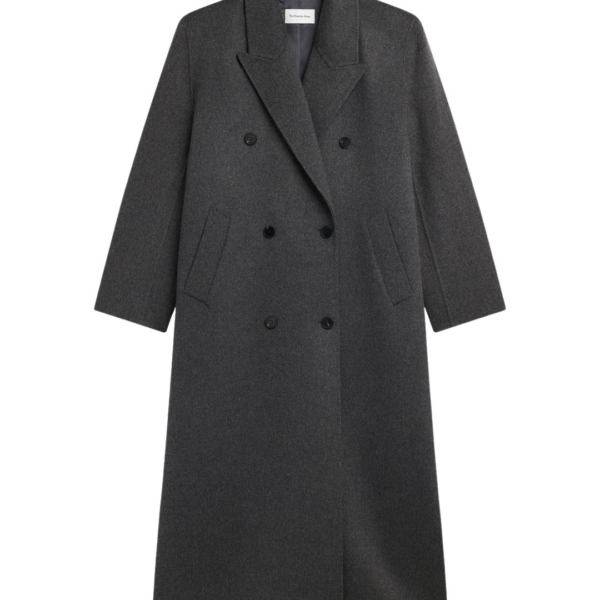 The Frankie Shop Gaia Double Breasted Coat - Dark Grey Melange - Oversized Minimalist Coats in Grey - Shop at Coveti