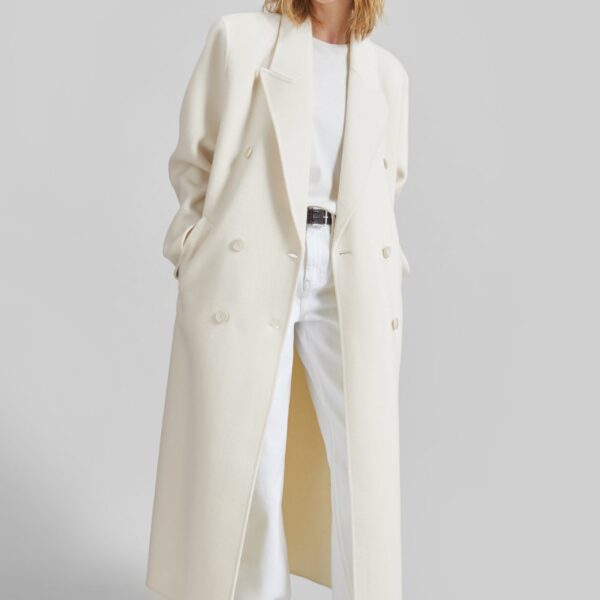 The Frankie Shop Gaia Double Breasted Coat - Ivory - Oversized Minimalist Coats in Ivory - Shop at Coveti