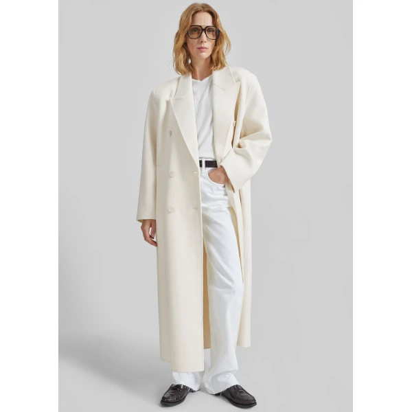 The Frankie Shop Gaia Double Breasted Coat – Ivory, view 3