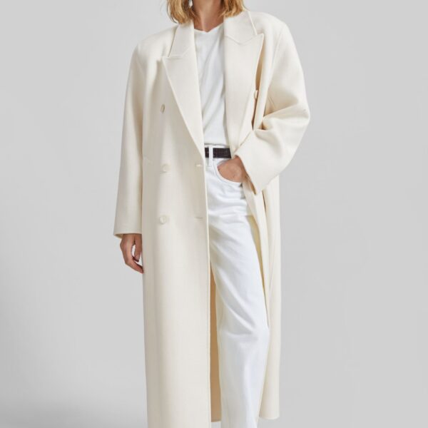 The Frankie Shop Gaia Double Breasted Coat - Ivory - Oversized Minimalist Coats in Ivory - Shop at Coveti