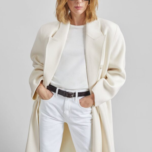 The Frankie Shop Gaia Double Breasted Coat - Ivory - Oversized Minimalist Coats in Ivory - Shop at Coveti