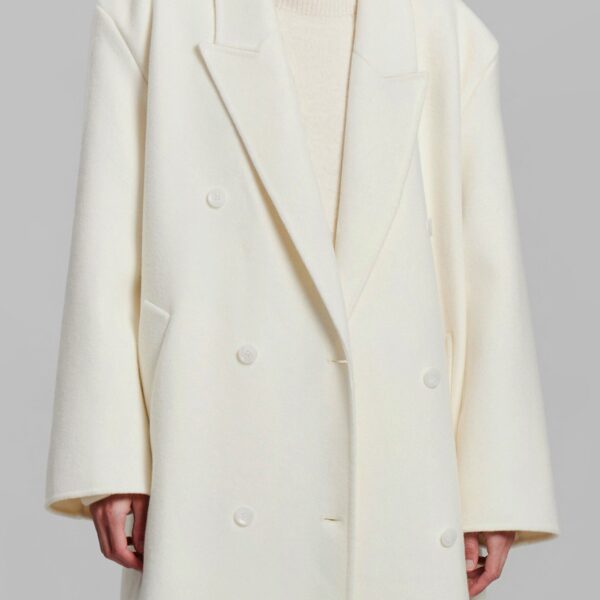 The Frankie Shop Gaia Double Breasted Coat - Ivory - Oversized Minimalist Coats in Ivory - Shop at Coveti