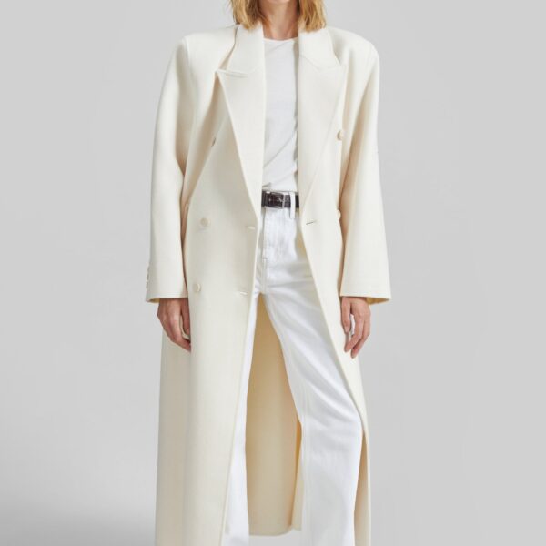 The Frankie Shop Gaia Double Breasted Coat - Ivory - Oversized Minimalist Coats in Ivory - Shop at Coveti
