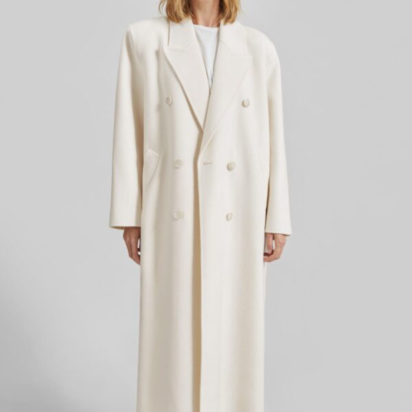 The Frankie Shop Gaia Double Breasted Coat - Ivory - Oversized Minimalist Coats in Ivory - Shop at Coveti