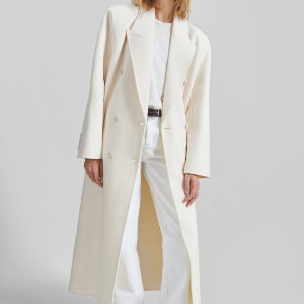 The Frankie Shop Gaia Double Breasted Coat - Ivory - Oversized Minimalist Coats in Ivory - Shop at Coveti