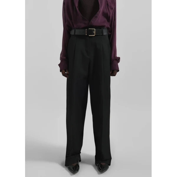 The Frankie Shop Gelso Pleated Twill Trousers – Black, view 3