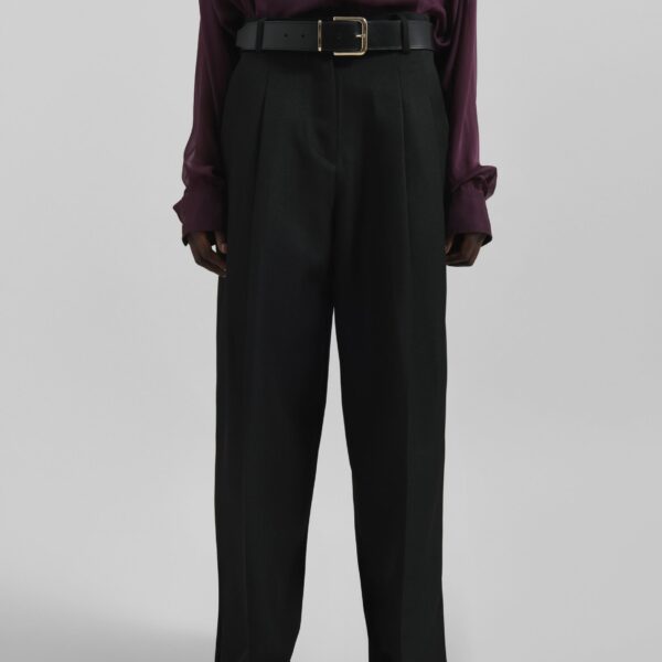 The Frankie Shop Gelso Pleated Twill Trousers - Black - Oversized Minimalist Pants in Black - Shop at Coveti