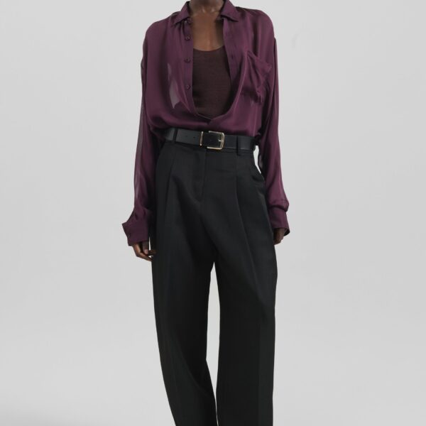 The Frankie Shop Gelso Pleated Twill Trousers - Black - Oversized Minimalist Pants in Black - Shop at Coveti
