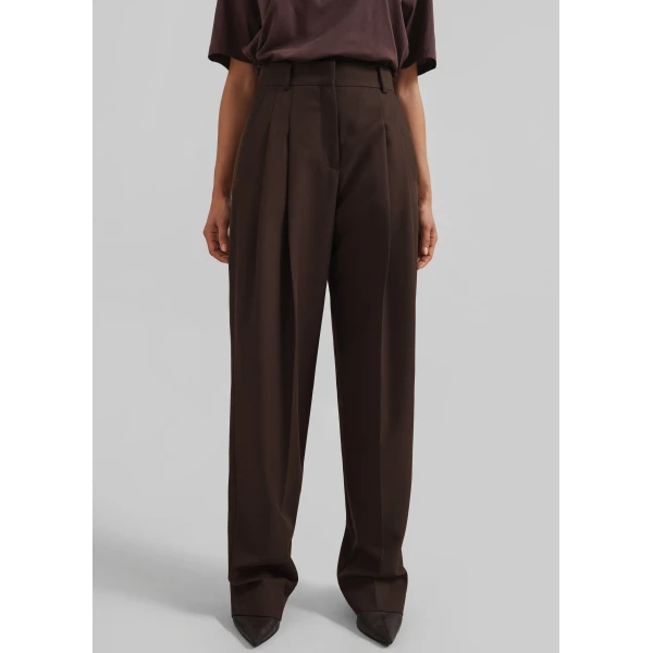 The Frankie Shop Gelso Pleated Twill Trousers – Brown, view 2