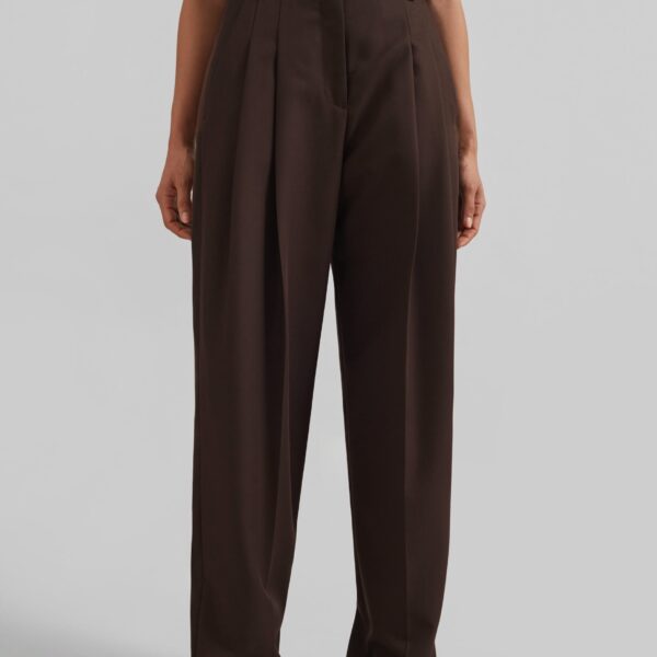The Frankie Shop Gelso Pleated Twill Trousers - Brown - Oversized Minimalist Pants in Brown - Shop at Coveti