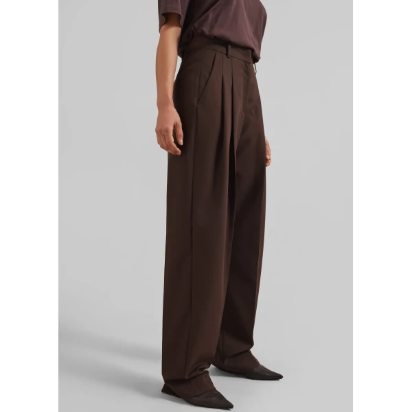The Frankie Shop Gelso Pleated Twill Trousers – Brown, view 3