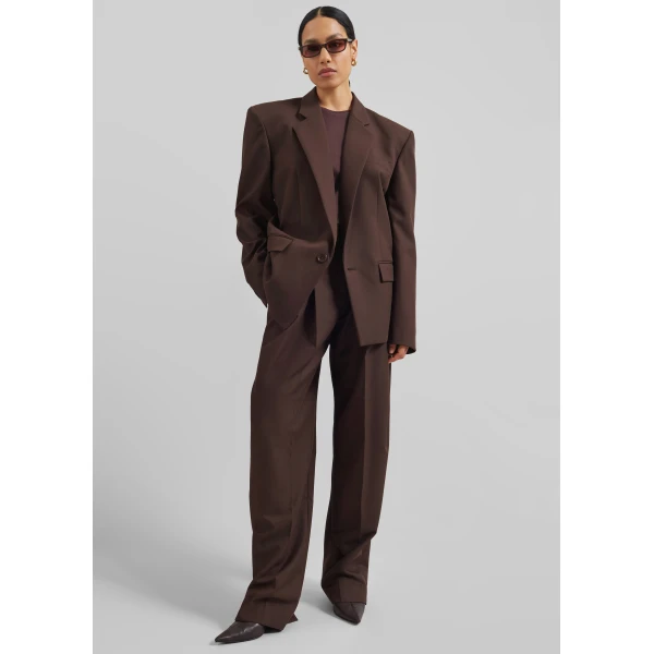 The Frankie Shop Gelso Pleated Twill Trousers – Brown, view 4