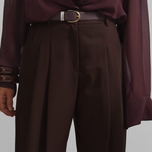 The Frankie Shop Gelso Pleated Twill Trousers - Brown - Oversized Minimalist Pants in Brown - Shop at Coveti