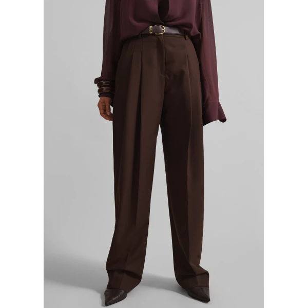The Frankie Shop Gelso Pleated Twill Trousers – Brown, view 7