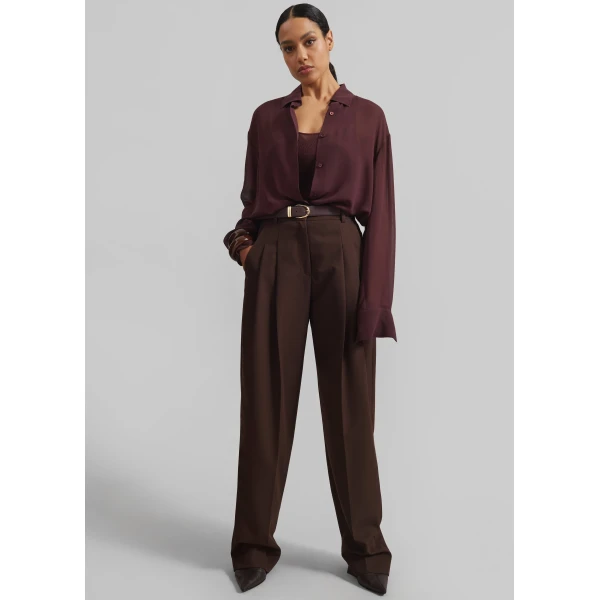 The Frankie Shop Gelso Pleated Twill Trousers – Brown, view 8