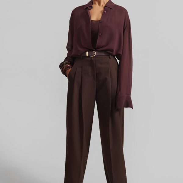 The Frankie Shop Gelso Pleated Twill Trousers - Brown - Oversized Minimalist Pants in Brown - Shop at Coveti