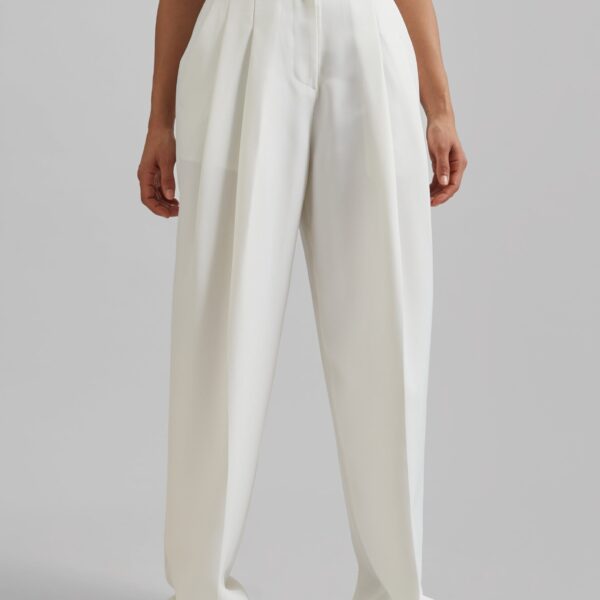 The Frankie Shop Gelso Pleated Twill Trousers - White - Oversized Minimalist Pants in White - Shop at Coveti