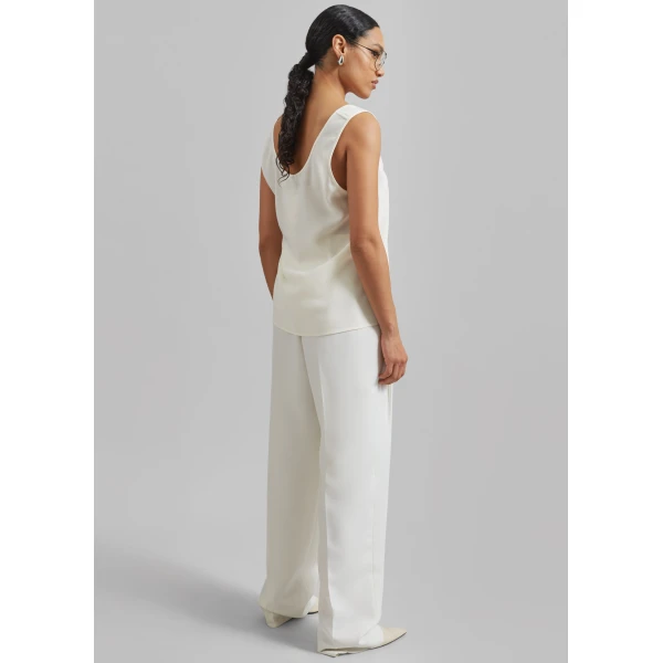 The Frankie Shop Gelso Pleated Twill Trousers – White, view 7